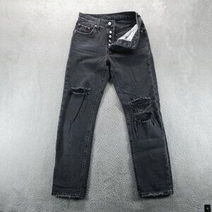 Levis 501 Jeans Womens 25 Black Straight Distressed Button Fly Edgy Skate